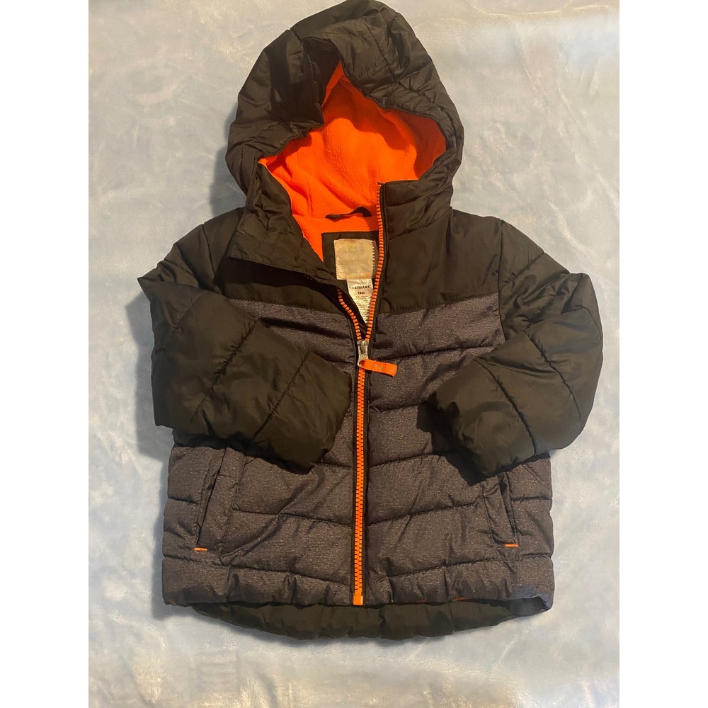 Healthtex Toddler Boys Puffer Jacket Black Gray Orange Fleece Lined 18M HIB47930